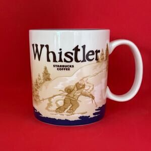 Starbucks Whistler Canada Coffee Mug Global Icon 2012 Tan Blue EUC 16 Oz.